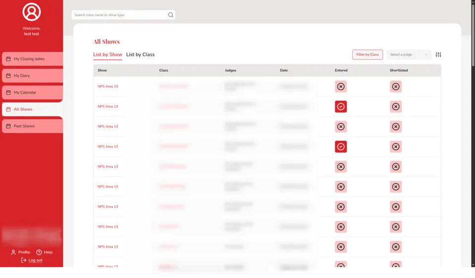 Anonymized show management SaaS interface