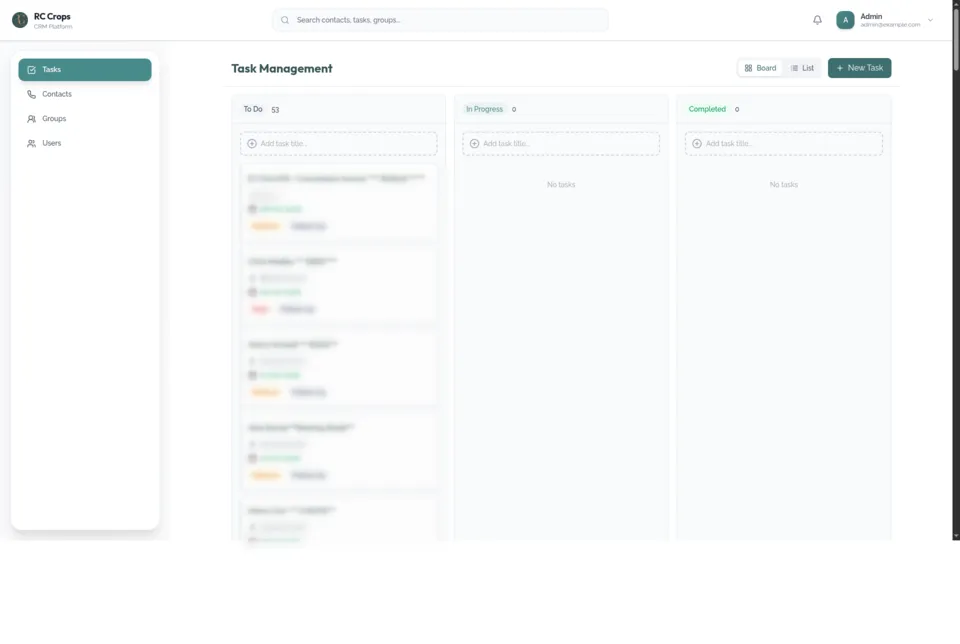 Anonymized sports sales CRM interface